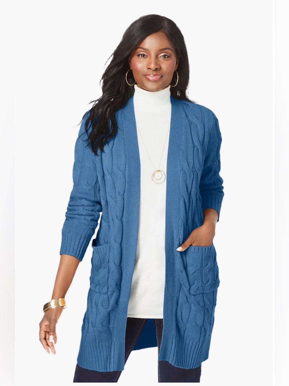 NWT PRETTYGARDEN Blue Cable Knit Cardigan Sweater with Pockets